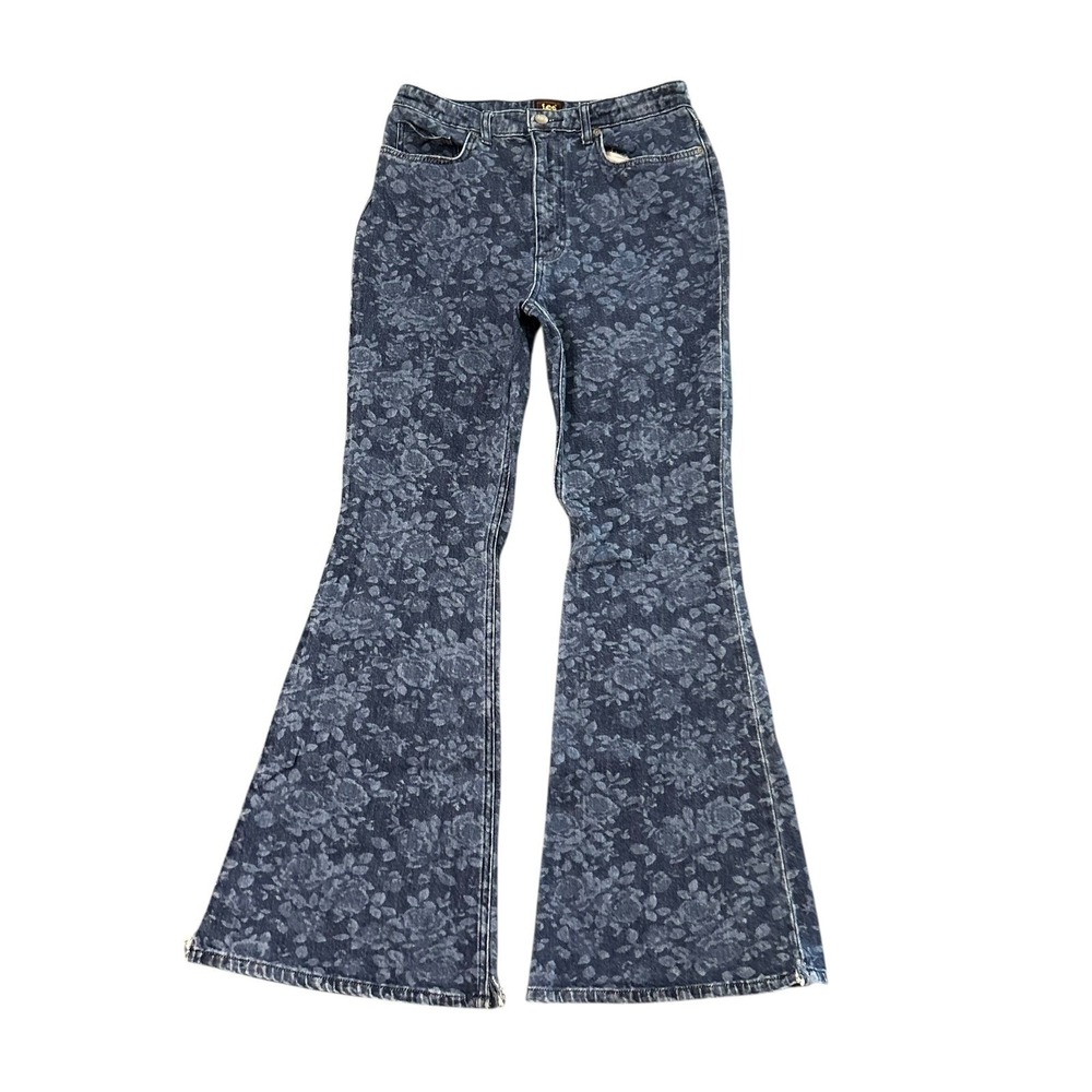 Lee x Free People Floral High Rise Flare Jeans Women's Dark Wash 30x31 Retro